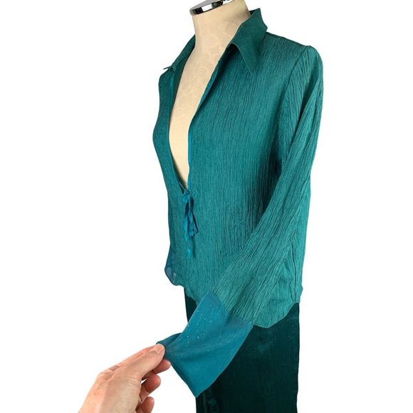 Medium DKNY Women's Emerald Green 2 Piece Loungewear Pajamas Silky Crepe - Picture 8 of 14